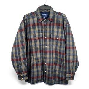 Vintage Wrangler Western Pearl Snap Mens Plaid Flannel Lined Shirt Jacket Size M